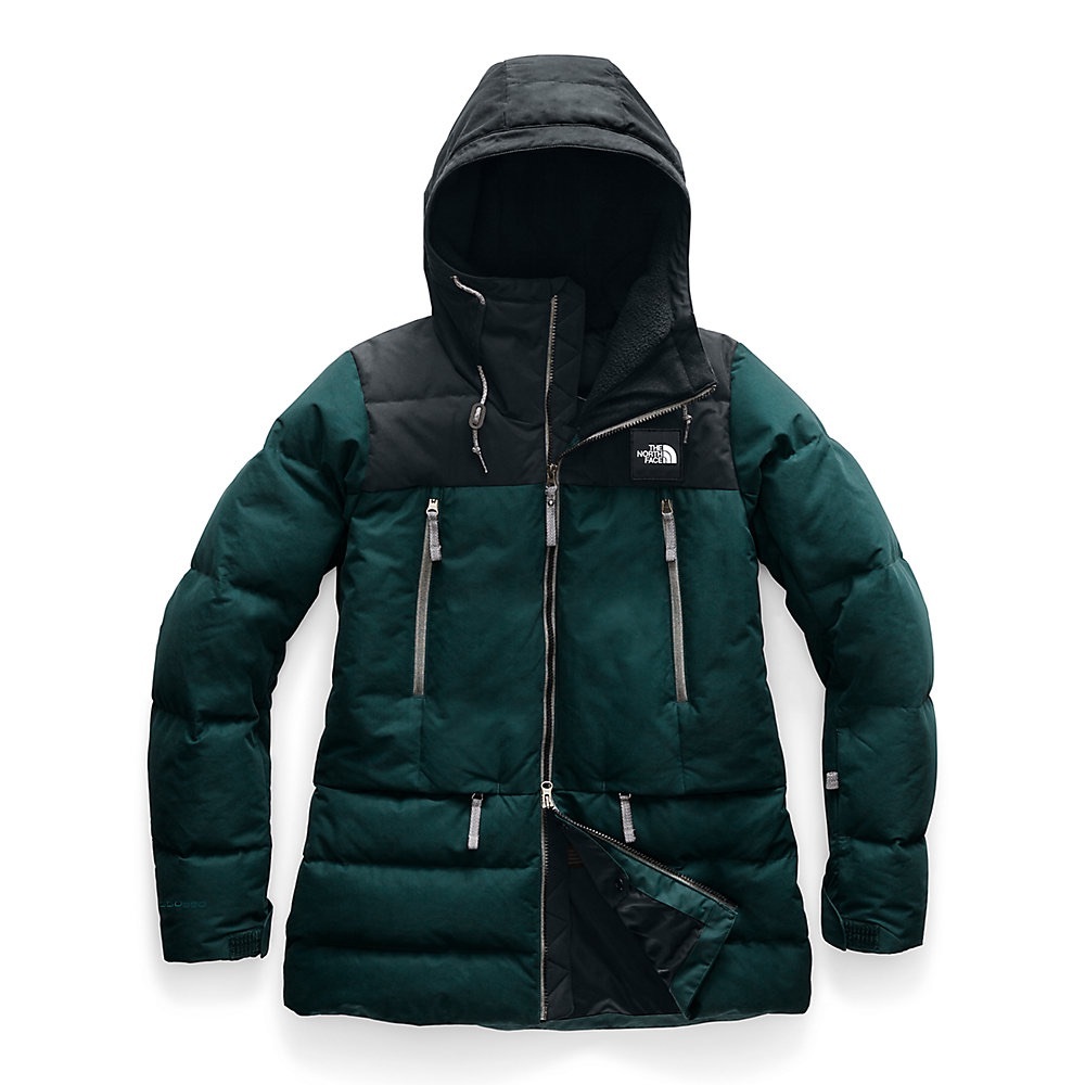 The North Face Women’s Hooded Puffer Jacket in Dark Green and Black